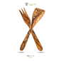 Preview: Blessed Olive Wood Pfannenwender & Gabel aus Olivenholz Kochbesteck