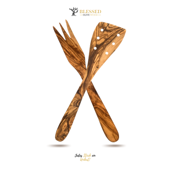 Blessed Olive Wood Pfannenwender & Gabel aus Olivenholz Kochbesteck